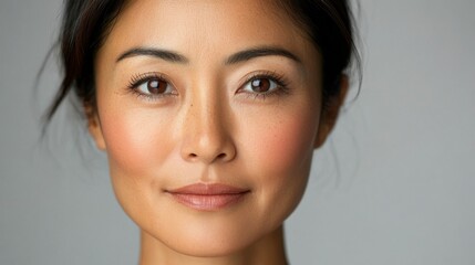 asia Before and after photos of a problematic face and healthy skin. Close Up Portrait of a Young Woman with Freckles