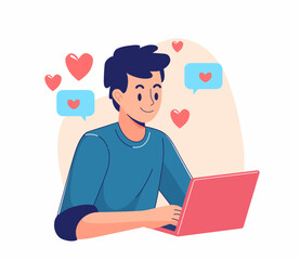 A person working on a laptop in a modern office setting. social media content creator concept. Performance marketing concept vector illustration