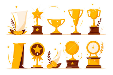 Golden Trophy Awards, Sport trophy vector cup, champion icons isolated on a white background