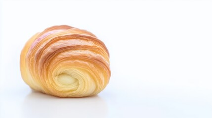 Close Up of a Beautiful Croissant on a White Background Showcasing Flaky Layers and Golden Brown Color Signifying Freshly Baked Pastry Delight