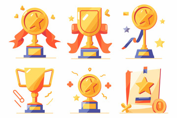Golden Trophy Awards, Sport trophy vector cup, champion icons isolated on a white background