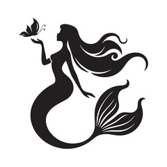 Ethereal Mermaid silhouette representing the wonders of the sea - Mermaid illustration - Mermaid vector - mythical creature silhouette
