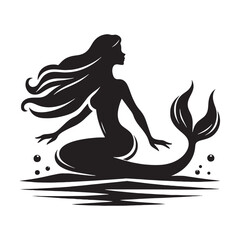 Serene Mermaid silhouette designed for aquatic fantasy themes - Mermaid illustration - Mermaid vector - mythical creature silhouette
