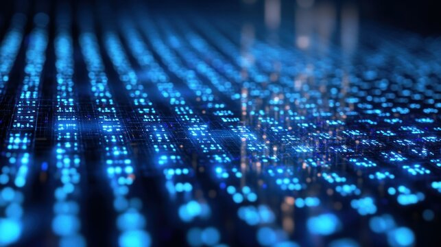 Blue digital data stream flowing in cyberspace, background tech concept