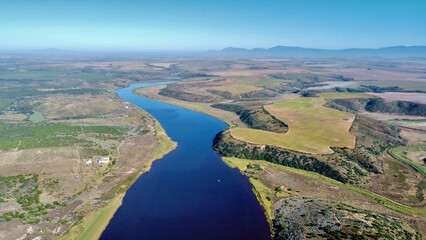 aerial view of river and countryside