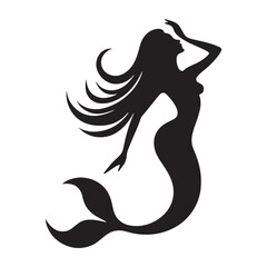 Oceanic Mermaid silhouette representing fantasy and enchantment - Mermaid illustration - Mermaid vector - mythical creature silhouette

