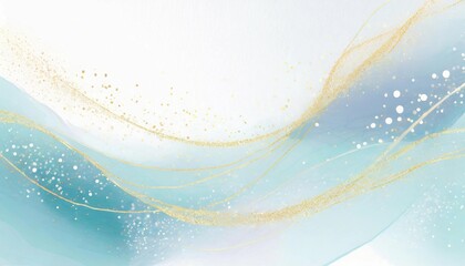 優雅な水彩の煌めき　繊細なゴールドとブルーの抽象アート　背景　淡い色味