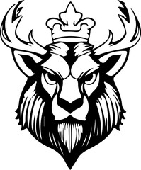 Crowned Deer Head Vector Art, Royal Stag Silhouette Design, Deer King Vector Illustration, Animal Head Emblem Vector, Majestic Deer Logo Art, Royal Animal Head Silhouette, Deer Head with Crown Vector,