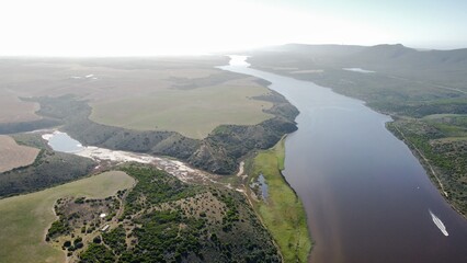 aerial view of river and countryside