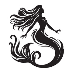 Beautiful Mermaid silhouette capturing ocean fantasy - Mermaid illustration - Mermaid vector - mythical creature silhouette
