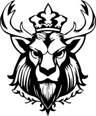 Crowned Deer Head Vector Art, Royal Stag Silhouette Design, Deer King Vector Illustration, Animal Head Emblem Vector, Majestic Deer Logo Art, Royal Animal Head Silhouette, Deer Head with Crown Vector,