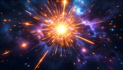 Fototapeta premium Holographic solar flare in cosmic fireworks display background, glaxy background, significantly, scientific glaxy concept, generated with ai