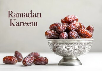 Ramadan Kareem dates bowl, silver, studio, greeting