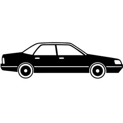 Fototapeta premium Line art - saloon car. Line art illustration of the side view of a saloon car on white background.