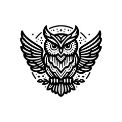 Obraz premium Vector ornamental Owl, ethnic zentangled mascot, amulet, mask of bird, patterned animal for adult anti stress coloring pages. Stylized face of a owl in the style of Zen tangle. Wisdom Icon logo