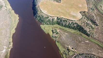 aerial view of river and countryside