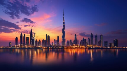 Fototapeta premium Vibrant Urban Skyline at Dusk