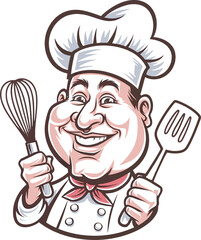chef with a pan and spoon