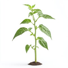 Pepper seedling in a biodegradable peat pot, fully isolated on a white background, crisp edges and natural color accuracy, professional product photography with a clean and modern look, no shadows