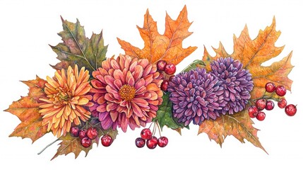 Autumn floral arrangement with leaves and berries