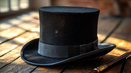 A Vintage Top Hat Resting on a Wooden Surface