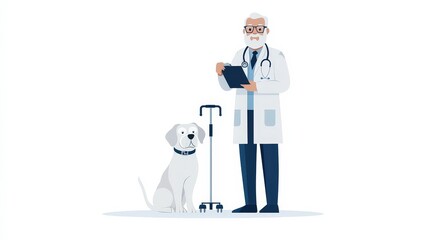 Veterinarian Examining Dog with Medical Equipment and Clipboard