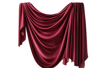 Isolated Luxurious Maroon Velvet Drape with Soft Folds and Elegant Texture