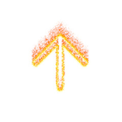 Burning icon arrow up on transparent background. Flames and small fire