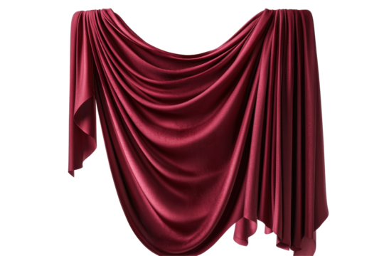 Isolated Luxurious Maroon Velvet Drape with Soft Folds and Elegant Texture