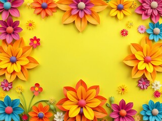 Fototapeta premium Colorful paper cut flowers arranged on a smooth gradient background, pattern, craft, colorful