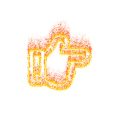 Burning icon hand point right on transparent background. Flames and small fire