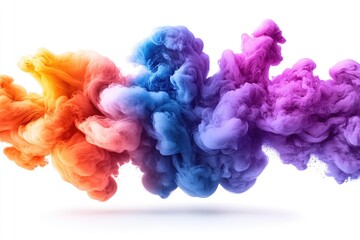 Fototapeta premium Abstract colorful ink explosion on white background, vibrant hues of orange, blue, and purple blend in swirling patterns, dynamic movement, high contrast against white backdrop, ink blots, fluid
