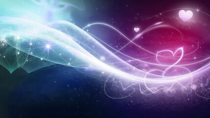 Abstract swirling light design with hearts.
