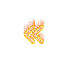 Burning icon Angle double left on transparent background. Flames and small fire