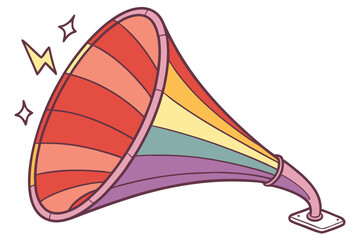   A digital illustration of a colorful, rainbow-colored spiral, resembling a conical paper spiral, with each segment of the spiral colored in a different color of the rainbow, from red at the top to 