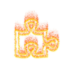 Burning icon puzzle piece on transparent background. Flames and small fire
