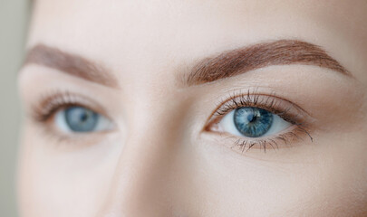 Naklejka premium Eyebrow tinting and correction on caucasian female adult