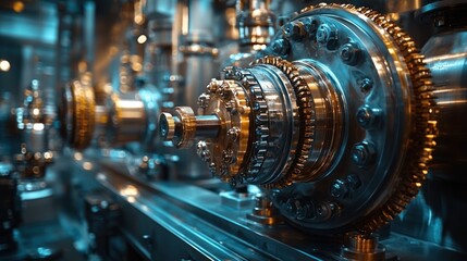 Obraz premium Close-up of Industrial Machinery: Complex Gears and Polished Metal