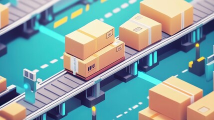 Fototapeta premium Packaging logistics flat design side view supply chain theme animation vivid. 