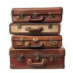 Isolated Vintage Stack of Leather Suitcases