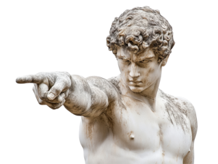 Isolated Marble Bust of Angry Young Man Pointing