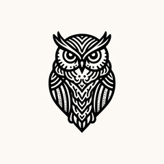 Vector ornamental Owl, ethnic zentangled mascot, amulet, mask of bird, patterned animal for adult anti stress coloring pages. Stylized face of a owl in the style of Zen tangle. Wisdom Icon logo
