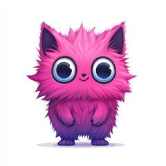 Fototapeta premium Cute Pink Cartoon Furry Cat with a Playful Look