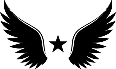 Tatttoo of Star with wings drawn in engraving style. Vector illustration.