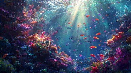 Fototapeta premium Vibrant coral reef ecosystem teeming with diverse marine life