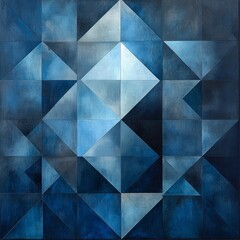 Abstract Art with Geometric Shapes and Varying Blue Tones in a Symmetrical Arrangement for Contemporary Decor and Modern Aesthetics