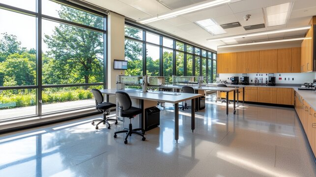 Bright and Modern Lab Workspace with Natural Light and Windows