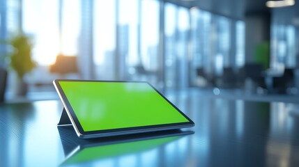 Tablet with green screen in modern office