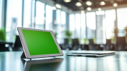 Tablet with green screen in modern office