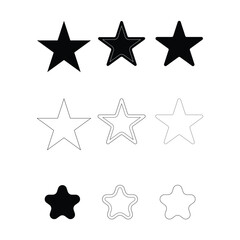 Star Icon Set – Solid, Outline, and Rounded Variations for UI Design
